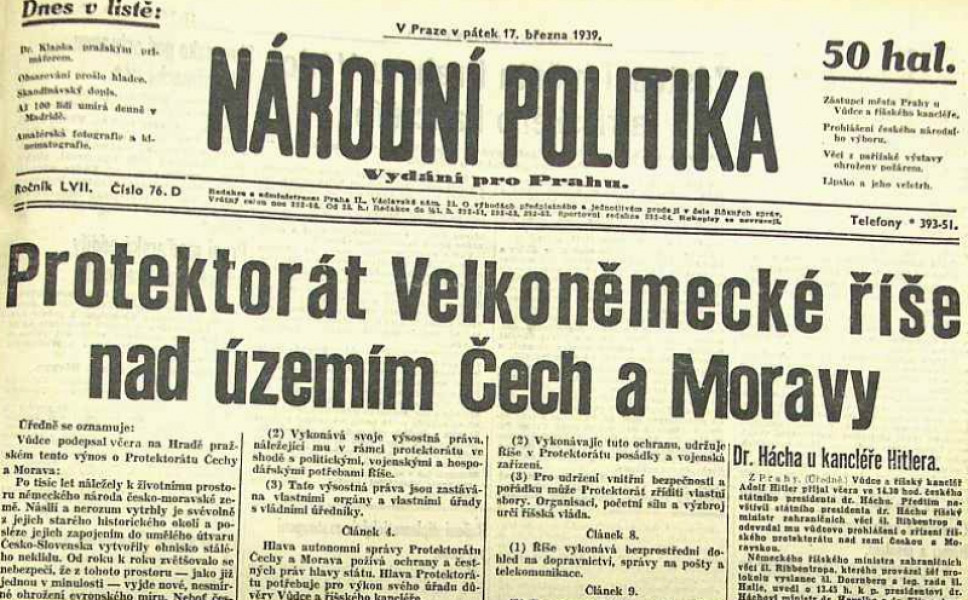 Výnos o zřízení Protektorátu Čechy a Morava (16. 3. 1939) Výnos o zřízení Protektorátu Čechy a Morava (16. 3. 1939) - 42TČen